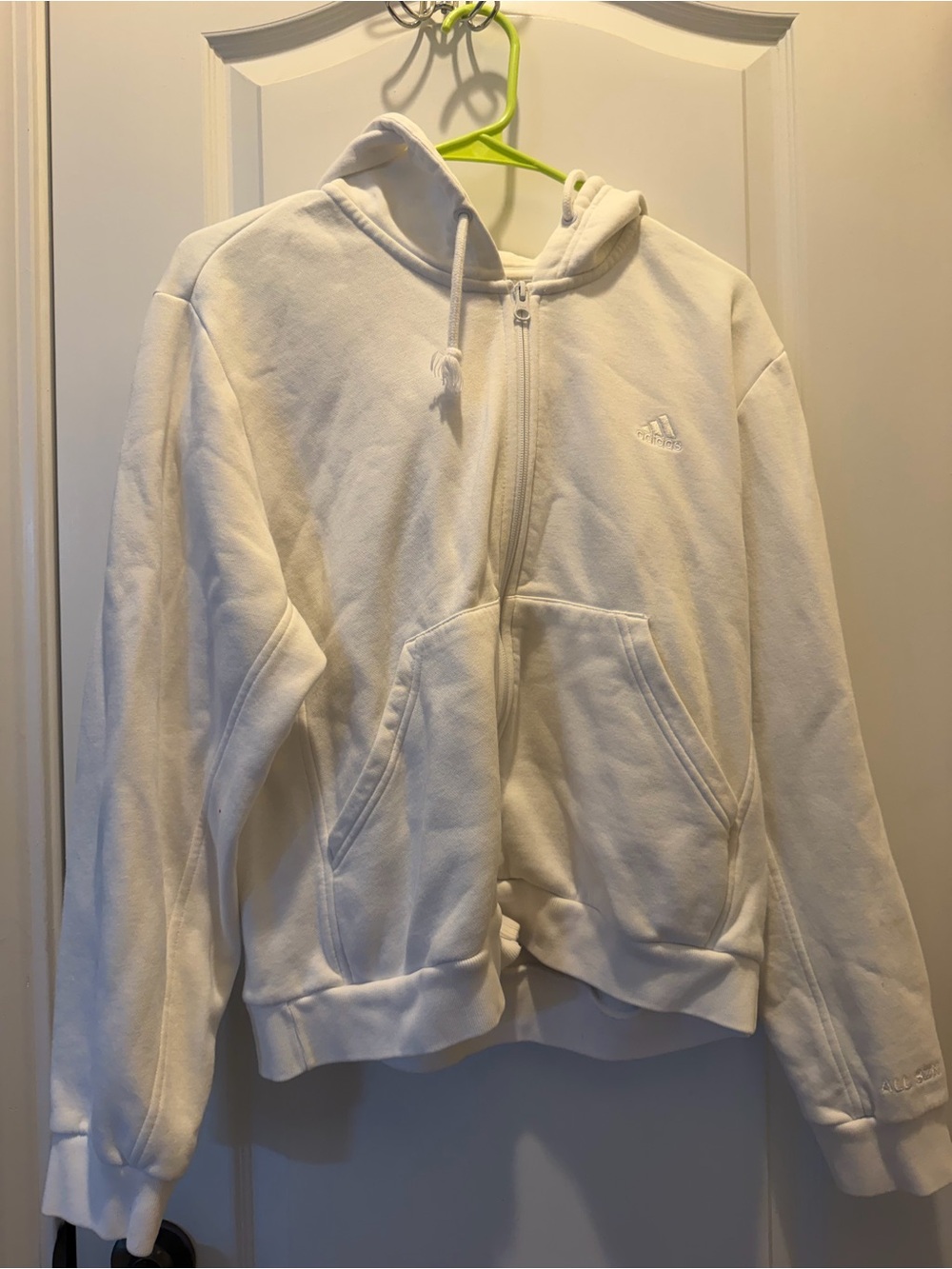 adidas White Full-Zip Hoodie with Hood and Kangaroo Pockets